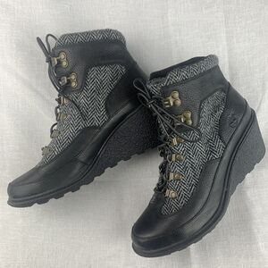 Timberland Earthkeepers Amston Wedge Bootie Size 8.5 Gray Black Tweed (0683)